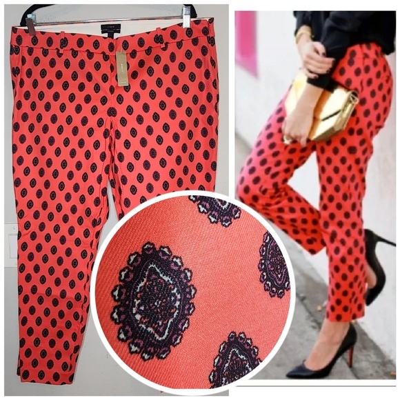 NWT J. Crew Minnie Coral Medallion Print Ankle Pants Women's plus size 16 - Picture 1 of 16